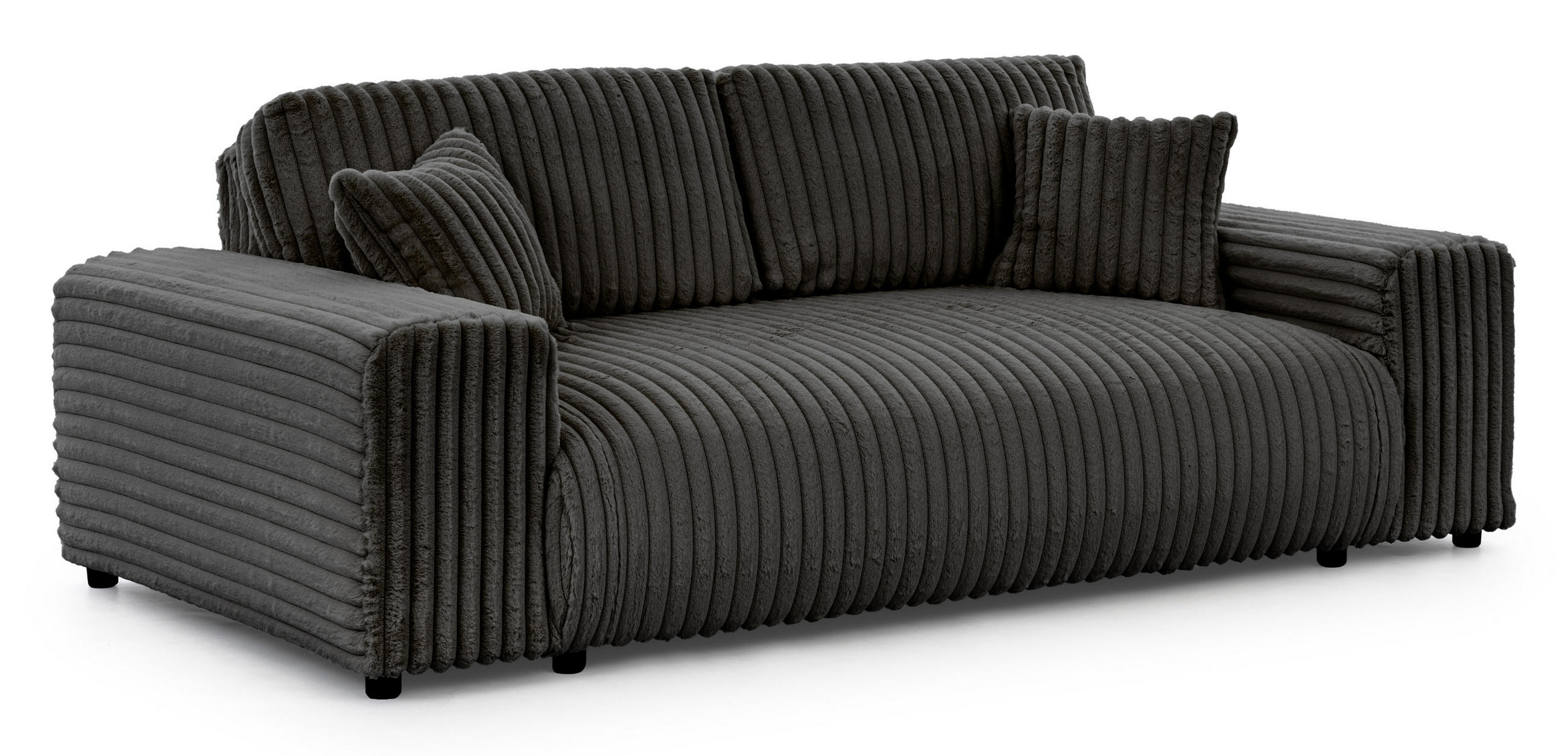 3-SITZER-SOFA Mollis Dunkelgrau Plüschcord - Dunkelgrau/Schwarz, Holz/Kunststoff (213/79/108cm) - S-Style Möbel