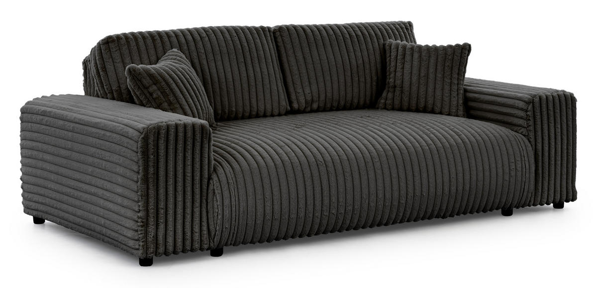 3-SITZER-SOFA Mollis Dunkelgrau Plüschcord - Dunkelgrau/Schwarz, Holz/Kunststoff (213/79/108cm) - S-Style Möbel