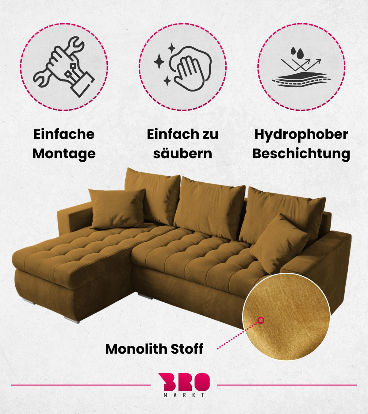 ECKSOFA Luis mit Schlaffunktion Honiggelb Samt - Silberfarben/Honig, Kunststoff/Textil (148/238cm) - Bromarkt