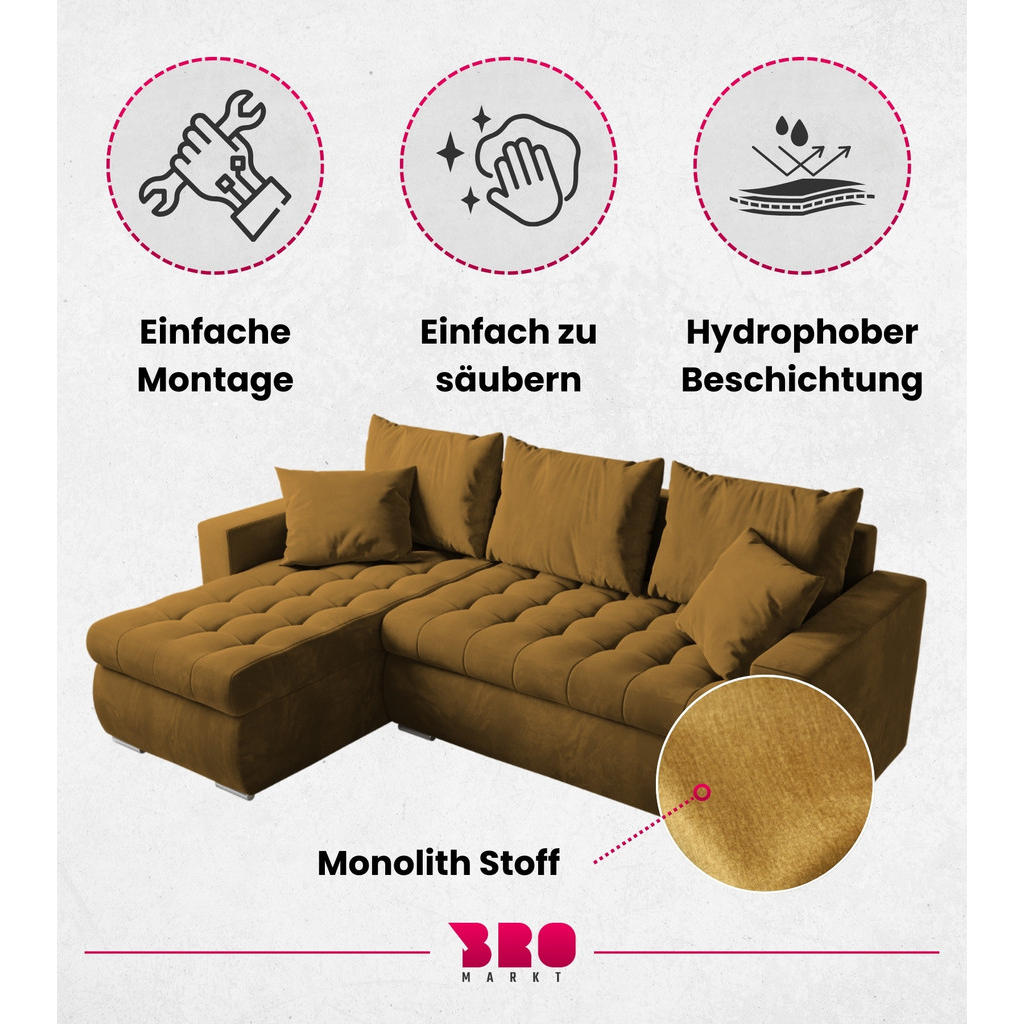 Thumbnail - Bromarkt Ecksofa, Honig, Textil, 4-Sitzer, L-Form,L-Form, 238x148 cm, Wohnzimmer, Sofas & Couches, Wohnlandschaften, Eck...