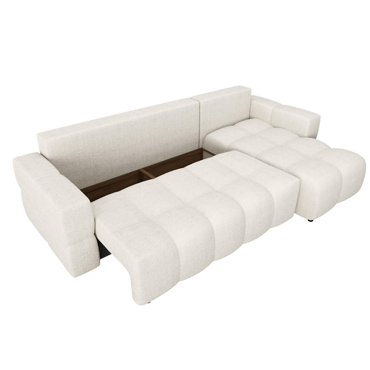 ECKSOFA RECHTS SCHLAFSOFA Mit Stauraum Bouclé creme 286 cm - Creme, Textil (286/169cm) - Sia Home