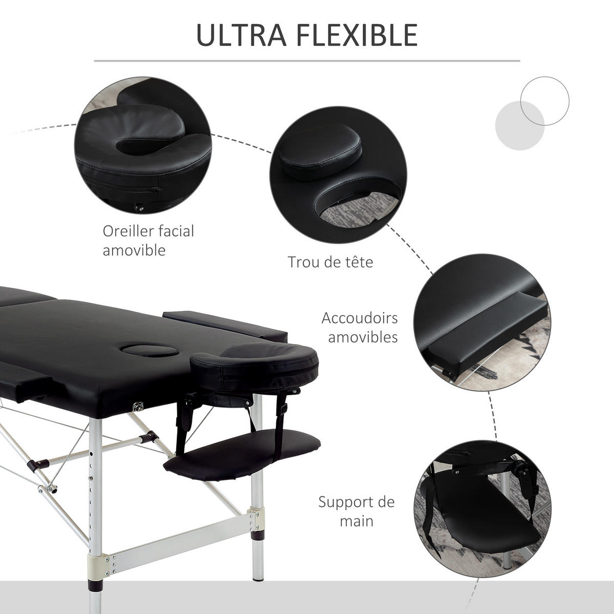 MASSAGELIEGE DE-18894 210x90 cm, höhenverstellbar, 225 kg Schwarz - Schwarz, Metall (90/84/210cm) - ComfortXL
