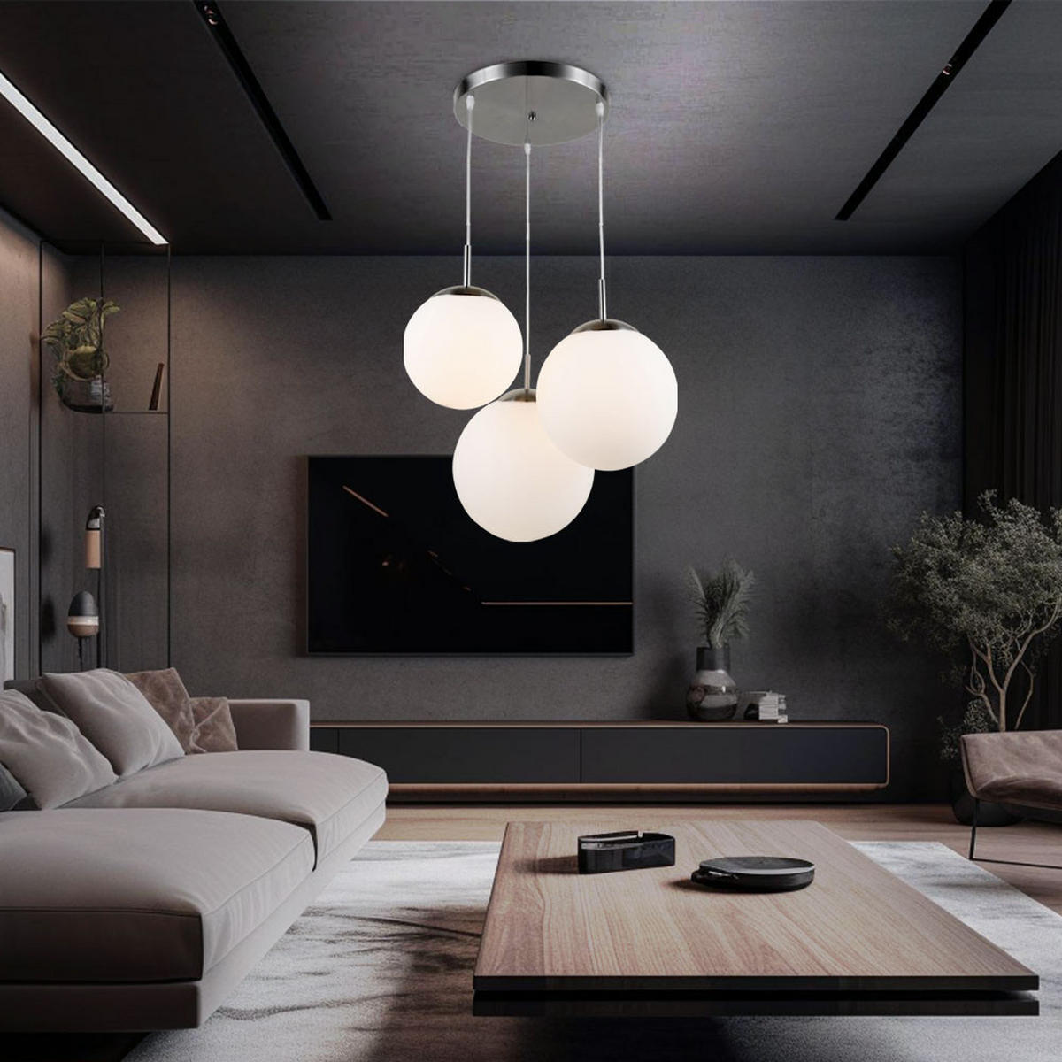 LED HÄNGELEUCHTE Joel Nickel Matt Weiß - Weiß, Glas (51.5/51.5/80cm) - Globo Lighting