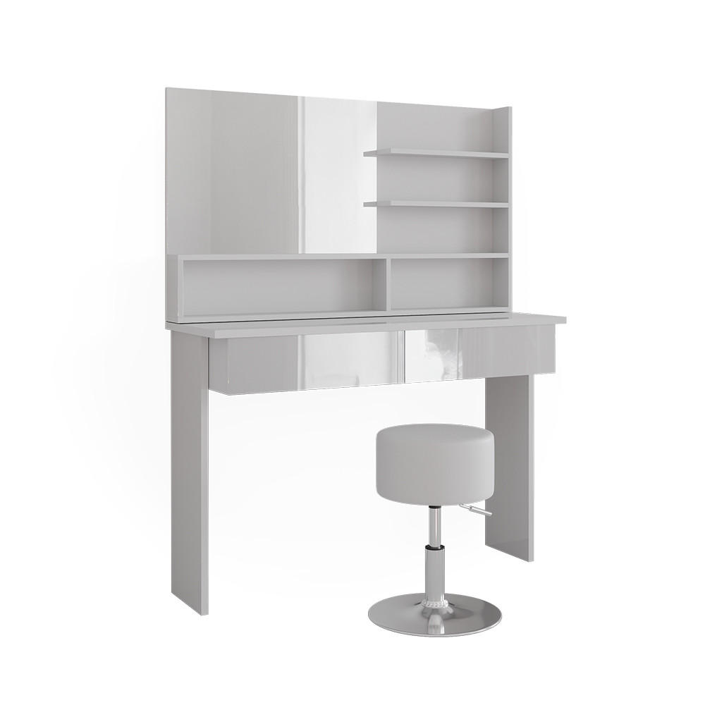 SCHMINKTISCH Azur Weiß 120 cm mit Hocker - Weiß Hochglanz/Weiß, Holzwerkstoff (120/83.5/40cm) - Vicco