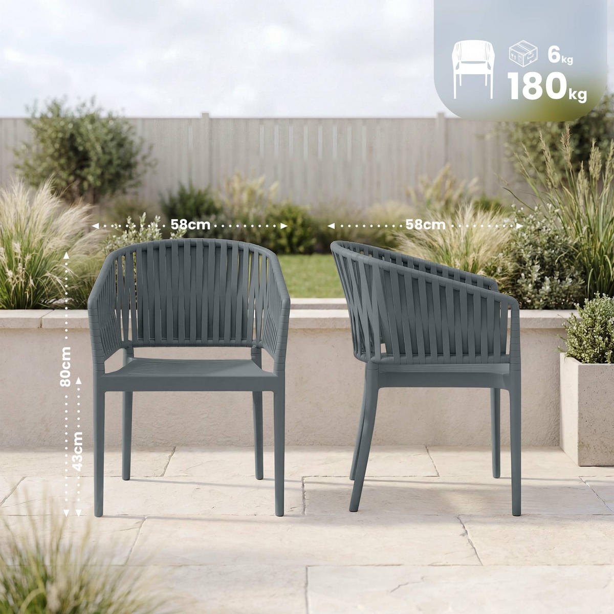 GARTENSTUHL 4er Set Kunststoff Dunkelgrau - Dunkelgrau, Kunststoff (58/80/58cm) - CLP