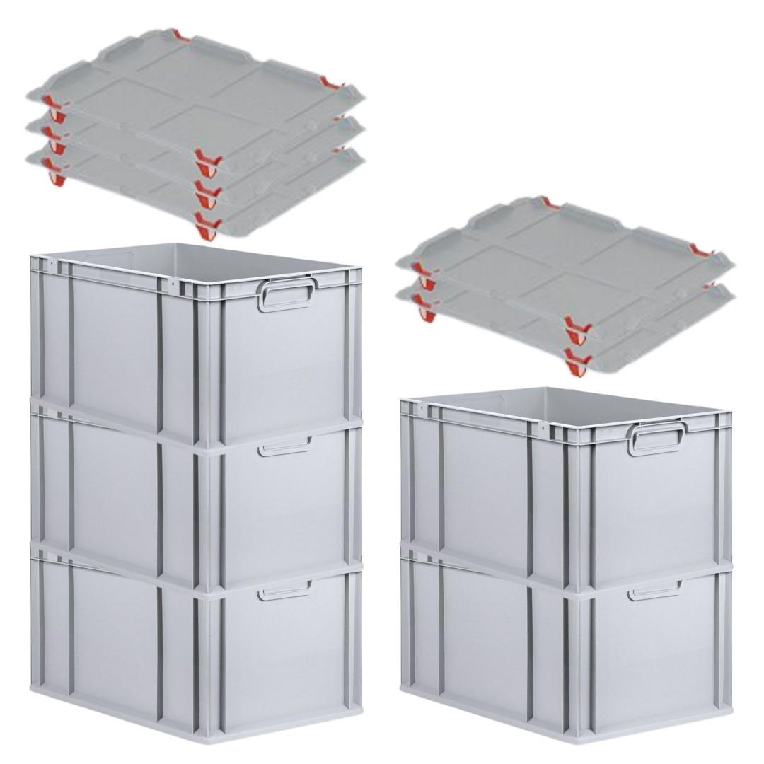 EUROBOX 5x Nextgen Economy Mit Auflagedeckel Grau/Rot Griffe Geschlossen 65 Liter - Rot, Kunststoff (40/32/60cm) - PROREGAL