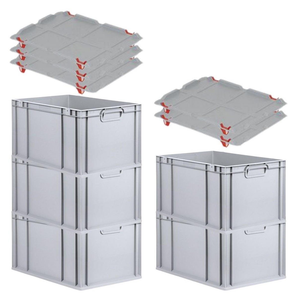 EUROBOX 5x Nextgen Economy Mit Auflagedeckel Grau/Rot Griffe Geschlossen 65 Liter - Rot, Kunststoff (40/32/60cm) - PROREGAL