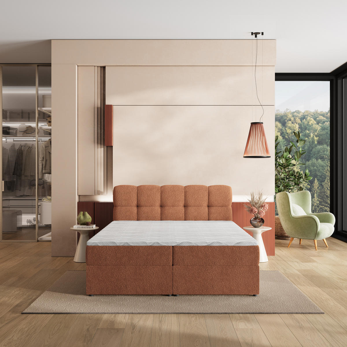 POSTEL Boxspring MERU 180x200 cm Měděná - měděná, kompozitní dřevo/textil (180/200cm) - MASSENO