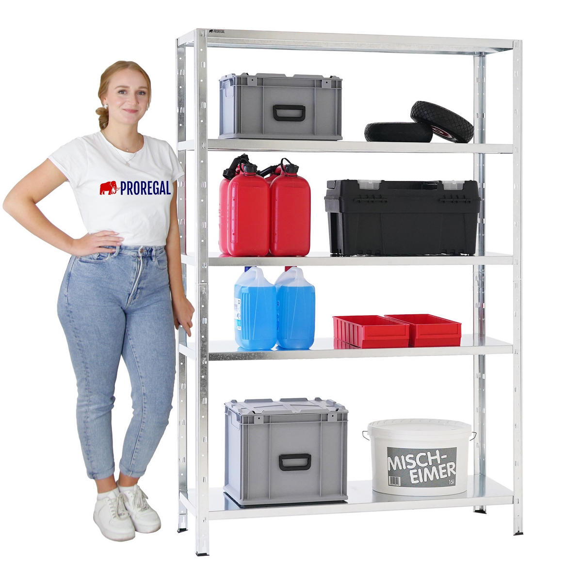 SCHWERLASTREGAL Ares HxBxT 180x120x40cm 5 Stahlplatten-Ebenen Fachlast 125 kg Verzinkt - Silberfarben, Metall (120/180/40cm) - PROREGAL