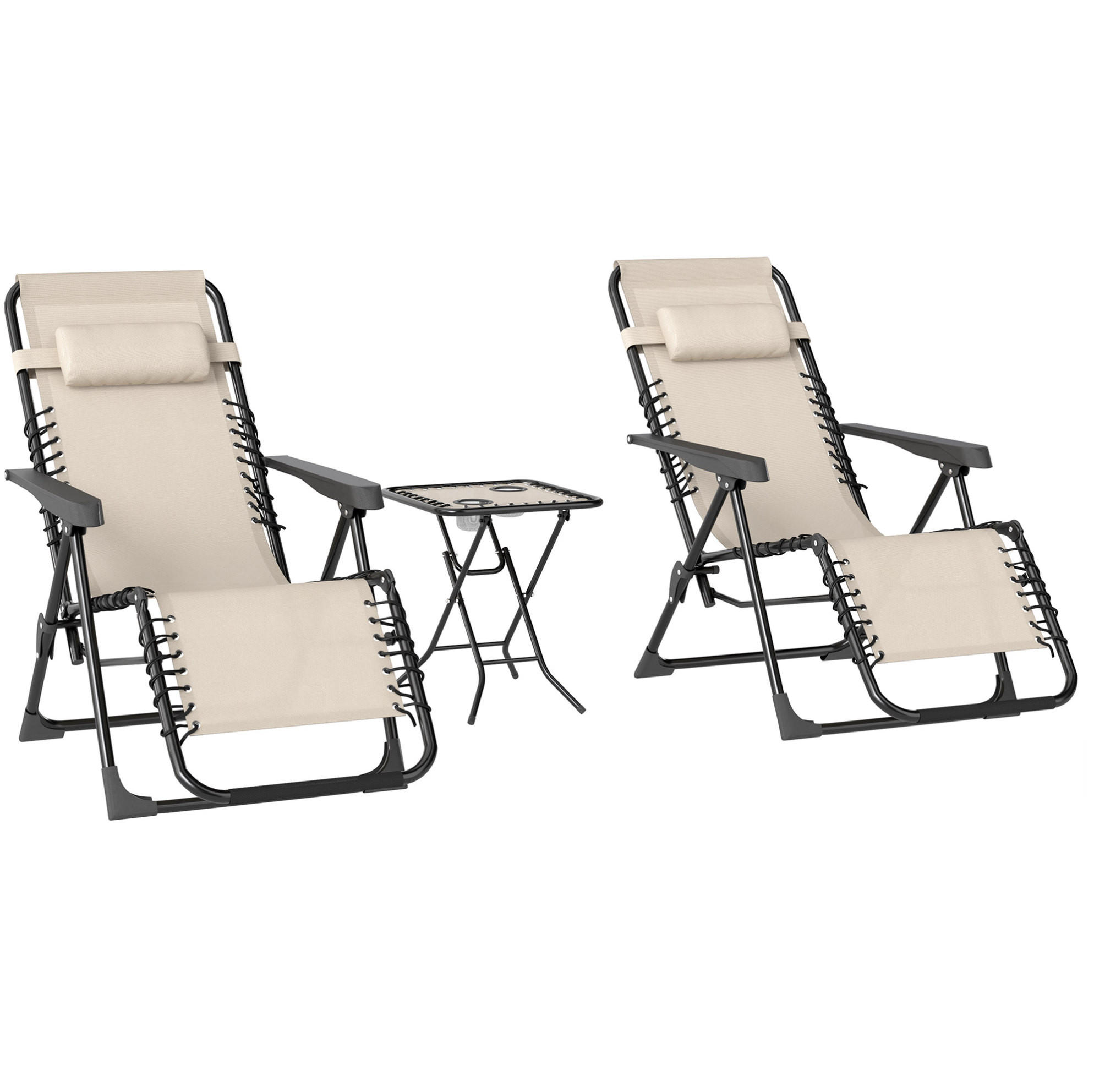 GARTENLIEGEN-SET 90/65/110 cm beige aus Metall klappbar mit Tisch - Beige, Metall - OKWISH