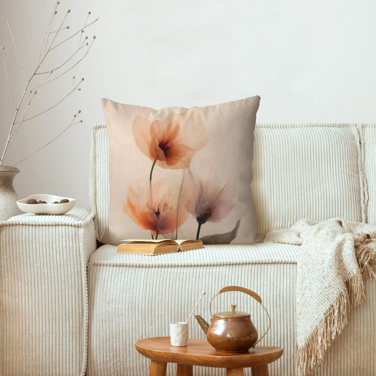 KISSENBEZUG Pergamentblumen I 40/40 cm - Eichefarben, Textil (40/40cm) - Bilderwelten