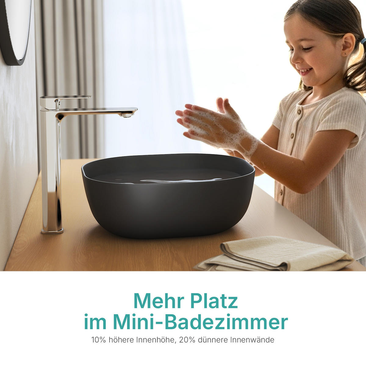 WASCHBECKEN Quadratisch R-Ecken Schwarz 41,5 / 41,5 / 14,5 cm - Schwarz, Keramik (41.5/14.5/41.5cm) - EMKE