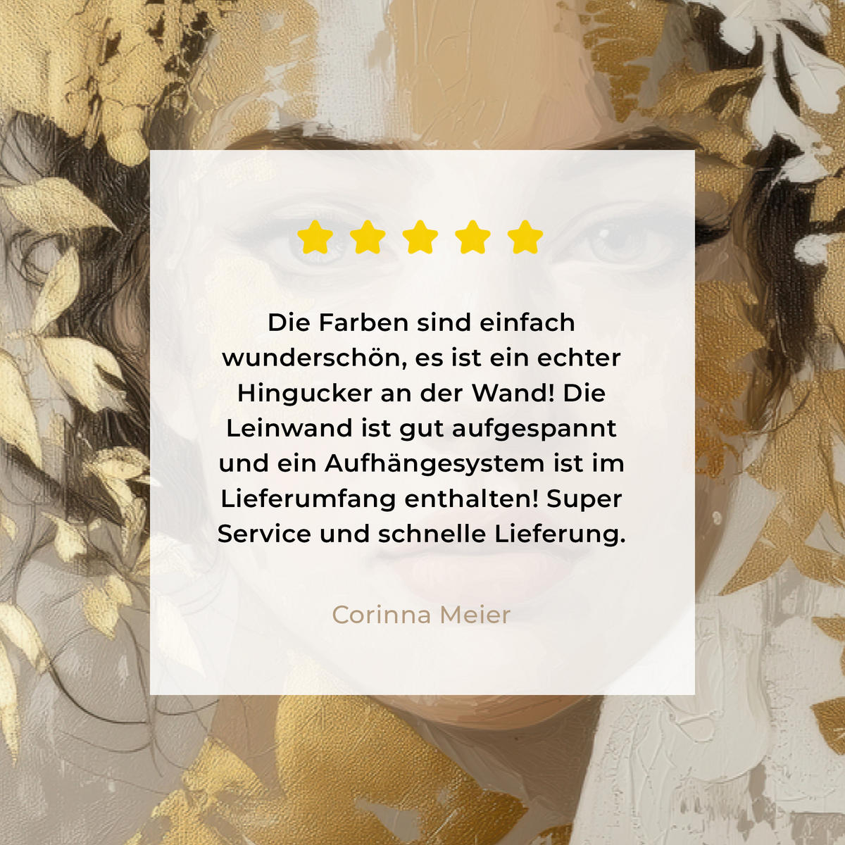 LEINWANDBILD Gesicht - Frau - Blätter - Gold Wohnzimmer Groß 120x80 cm - Beige, Textil (120/80cm) - MuchoWow