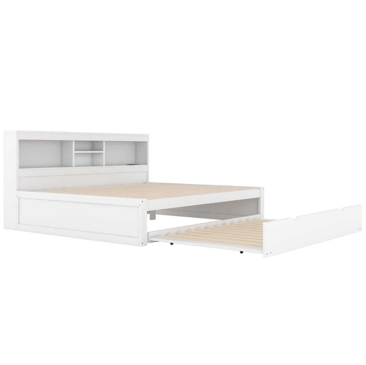 KREVET 140/200 cm s LED ambijentalnom rasvjetom, izvlačnim ležajem, utičnicom i USB priključkom, Bijeli - bijela, drvni materijal (140/200cm) - Redom