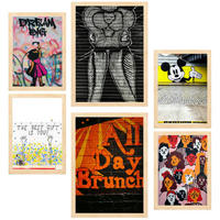 POSTER Set Mit 6 Graffiti Straßenkunst A3 & A4 Rahmen Aus Hellem Holz - Beige, Papier (29/3cm) - Nacnic