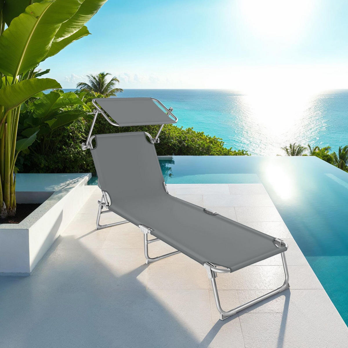 GARTENLIEGE 2er Set, 190 x 68 x 28 cm,grau - Grau, Kunststoff (68/28/190cm) - tectake