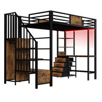 HOCHBETT 90/200 cm in Schwarz mit Schreibtisch, Ablagefächern, Kleiderstange, LED und Steckdose - Schwarz, Holz/Metall (90/200cm) - STILVORA