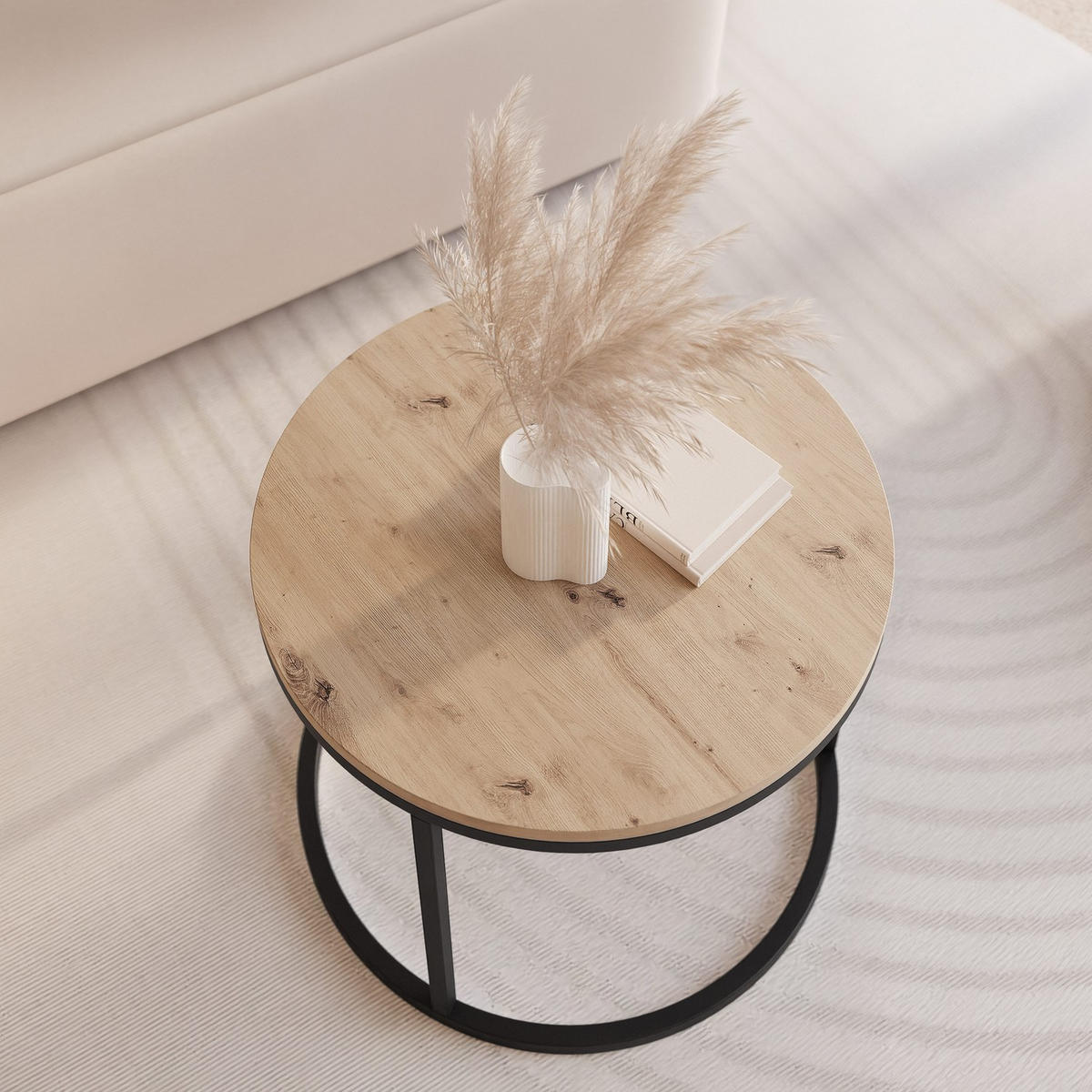 COUCHTISCH 50 cm rund Eiche Artisan, Schwarz Gestell - Eiche Artisan, Holzwerkstoff (50/50/42cm) - Idohome
