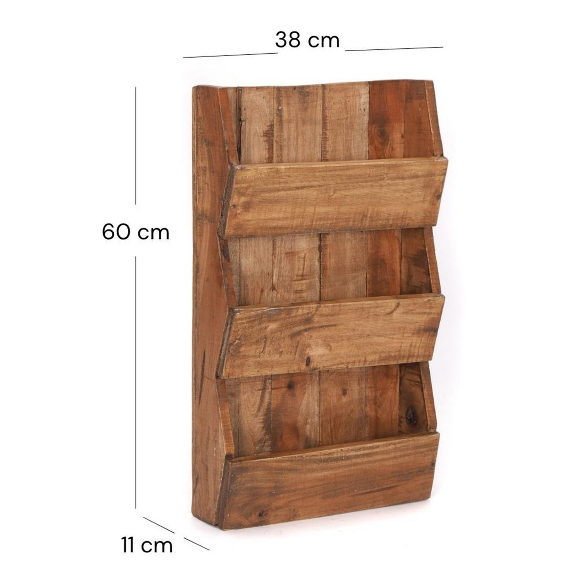 ZEITUNGS-WANDREGAL NEWS 60 Mahagoni Massivholz, 3 Fächer 01 natur-vintage - Naturfarben, Holz (38/60/11cm) - DESIGN DELIGHTS
