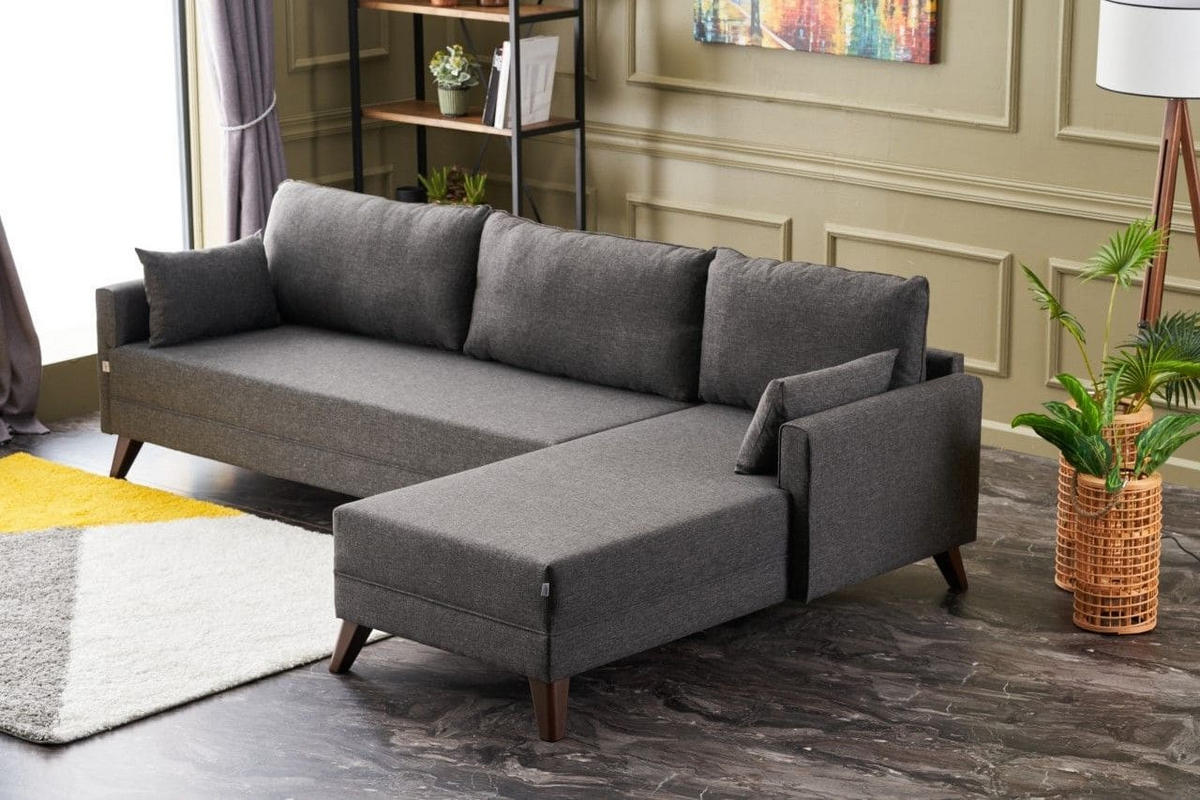 ECKSOFA mit losen Rückenkissen und Schlaffläche - Anthrazit/Walnussfarben, Holz/Kunststoff (165/275cm) - myHomelando