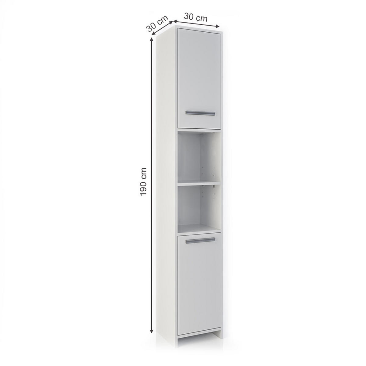 BADSCHRANK Kiko Weiß 30 x 190 cm - Weiß, Holzwerkstoff (30/195/30cm) - Vicco