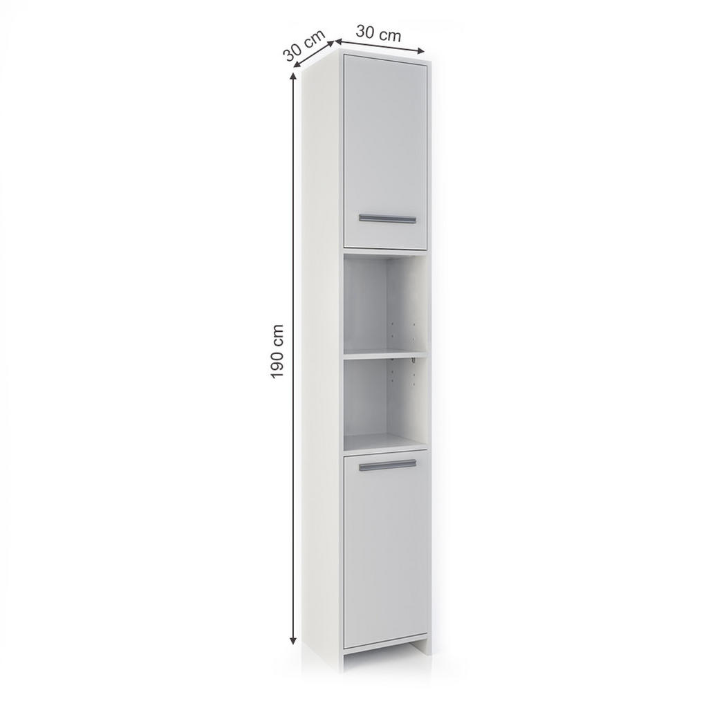 Thumbnail - Vicco Badschrank, Weiß, Weiß, Holzwerkstoff, 4 Fächer, Quadratisch, 30x190x30 cm, Badezimmer, Badezimmerschränke, Hochsc...