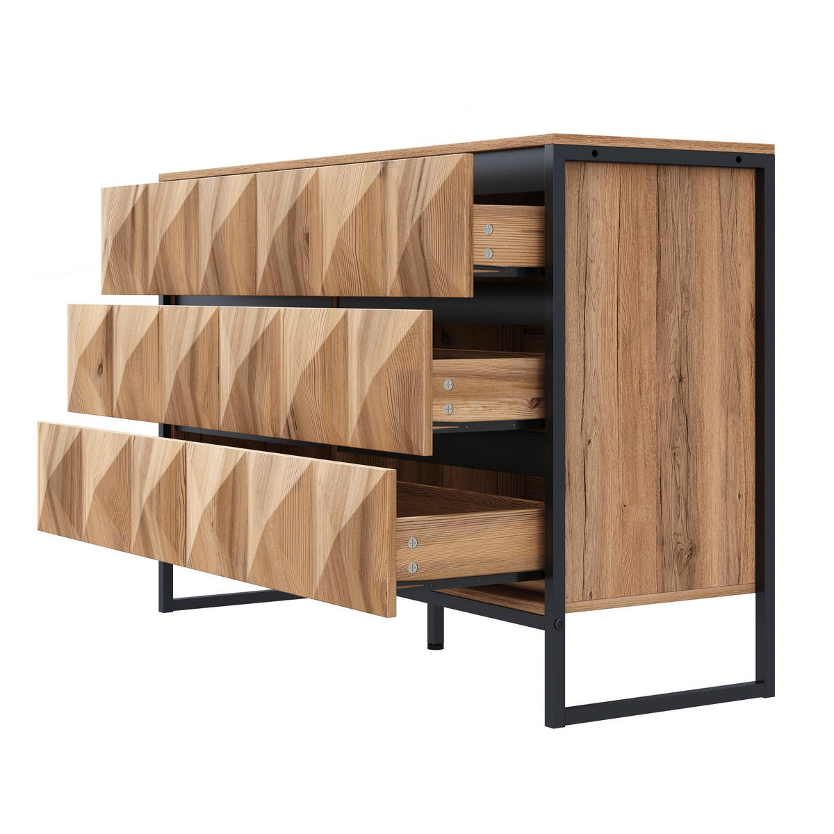 SIDEBOARD Schwarz-Natural 120/40/80 cm - Schwarz, Holzwerkstoff (120/80/40cm) - PANGIVO