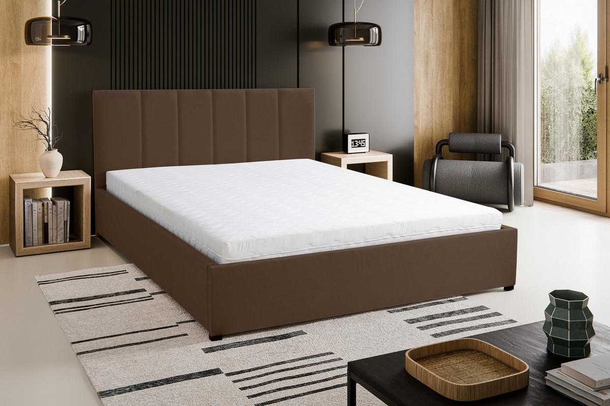 POLSTERBETT LISA mit Kopfteil, 160 x200 cm, Doppelbett mit Bettkasten und Lattenrost aus Velourstoff, Velourstoff, Frabe: Braun - Braun, Holz/Kunststoff (160/200cm) - VENASI MÖBEL