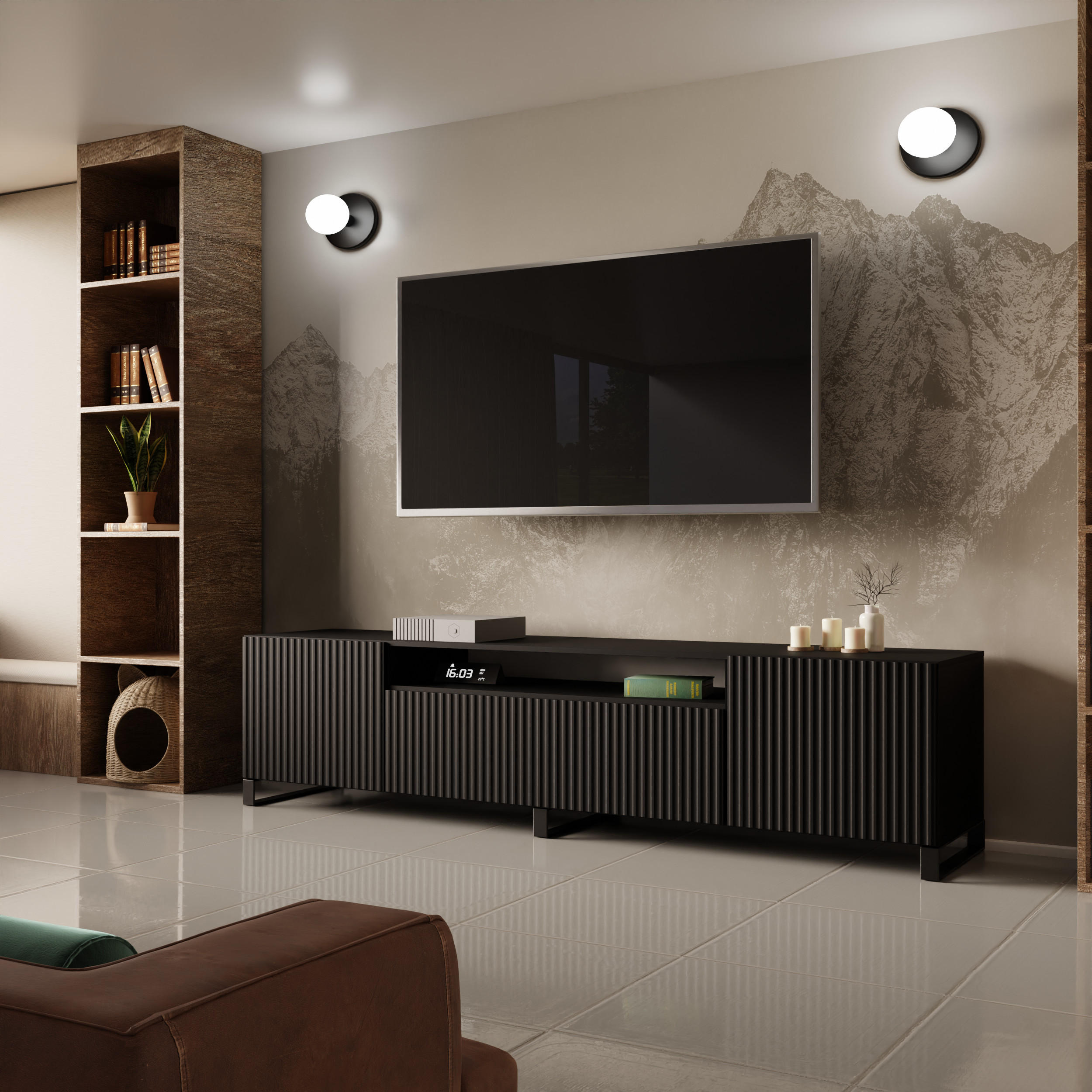 TV-SCHRANK NOE - Schwarz, Holzwerkstoff (200/53/41cm) - Meblini