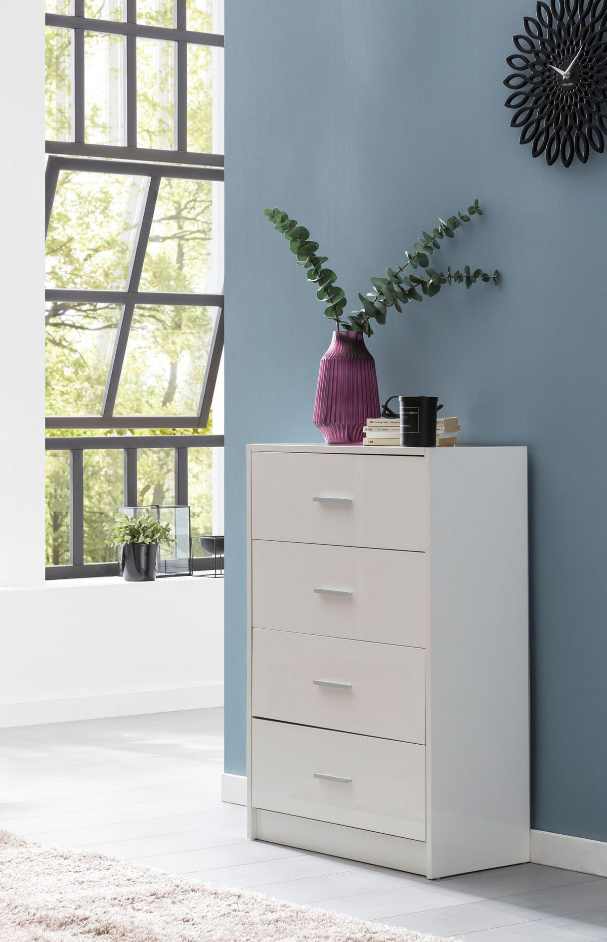 KOMMODE – Hochglanz, 4 Schubladen - Weiß, Holz/Metall (60/90/30cm) - KADIMA DESIGN