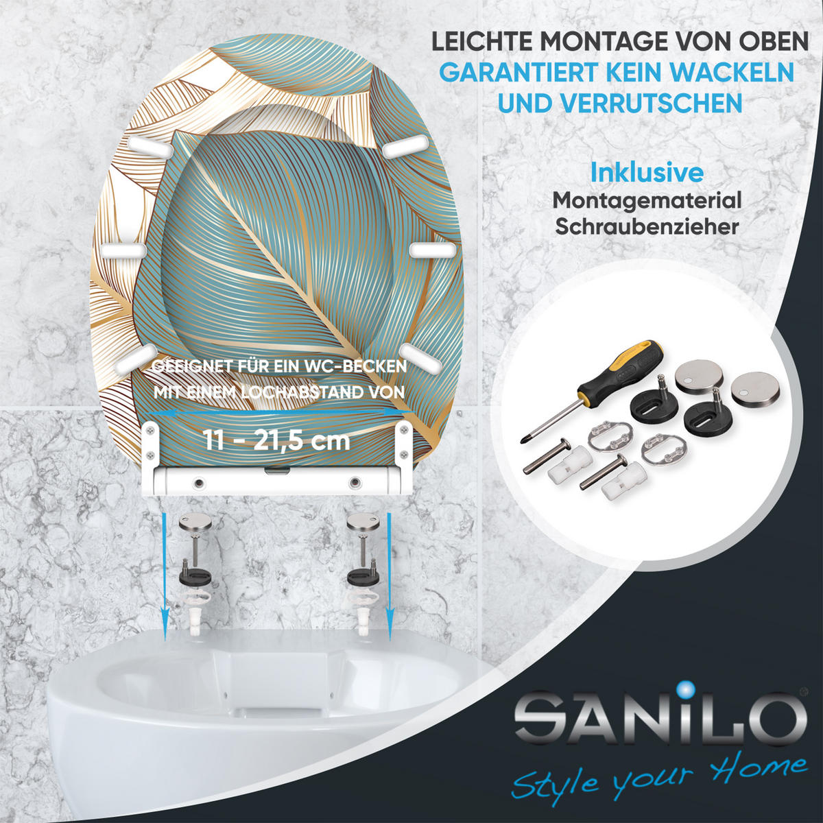 WC-SITZ mit Absenkautomatik & Top Fix Beautiful - Blau, Holzwerkstoff (37.7/5.5/48cm) - Sanilo