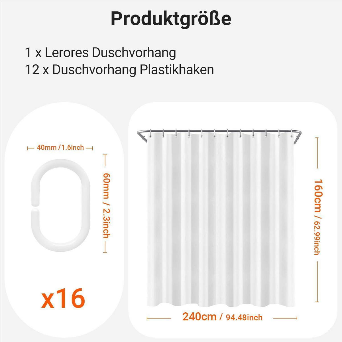 DUSCHVORHANG 240 x 160 cm Reinweiß Wasserabweisend Beschwerter Saum - Weiß, Textil (240/160cm)