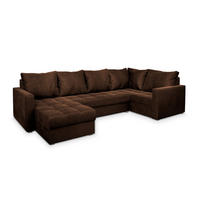 WOHNLANDSCHAFT LORIVO L-S Braun Plüsch-Stoff mit Schlaffunktion - Braun, Holz (285/85/150cm) - MASSENO