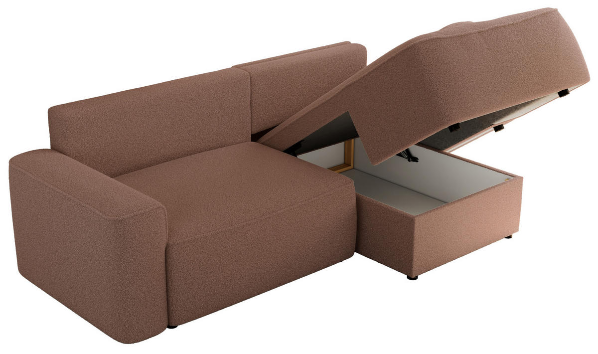 ECKSOFA BELLUNO L Rosa Boucle - Rechts - Schwarz/Rosa, Textil (233/144cm) - MKS