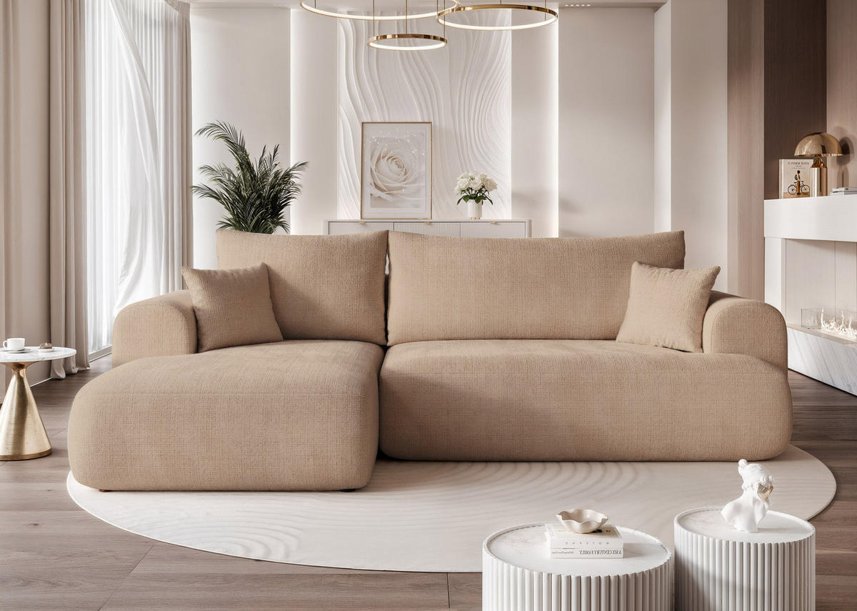 ECKSOFA BLOOM mit Schlaffunktion und Bettkasten Beige - Beige, Holzwerkstoff/Kunststoff (263/150cm) - Idohome