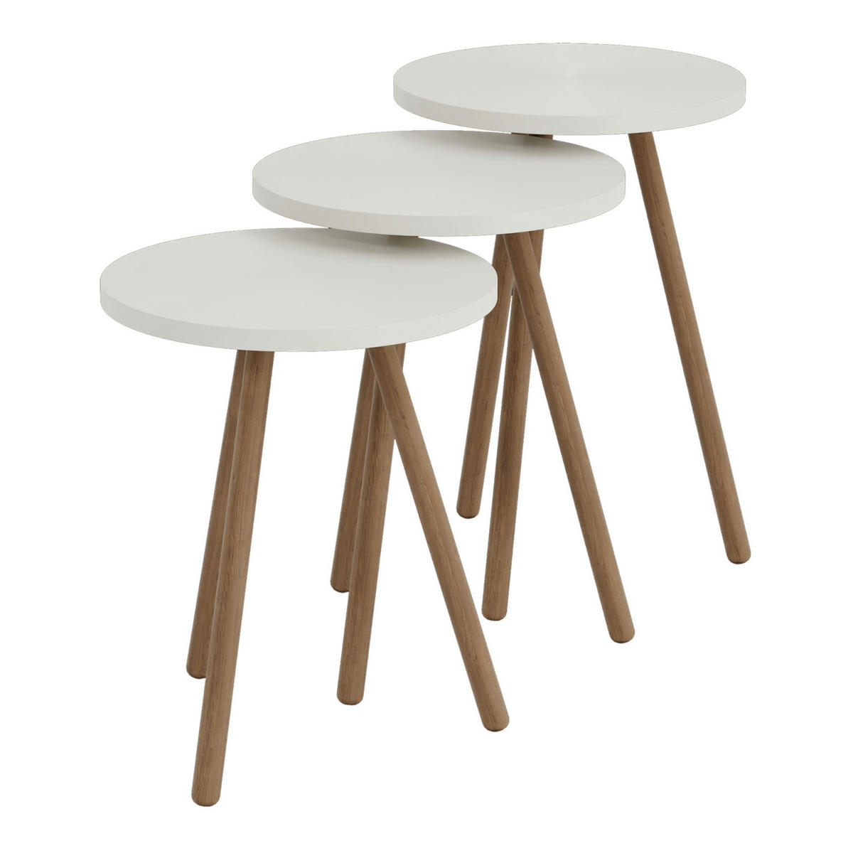 BEISTELLTISCH-SET 3 TLG. Hjørring - Naturfarben/Weiß, Holzwerkstoff/Buchenholz (34/34/49cm) - [en.casa]