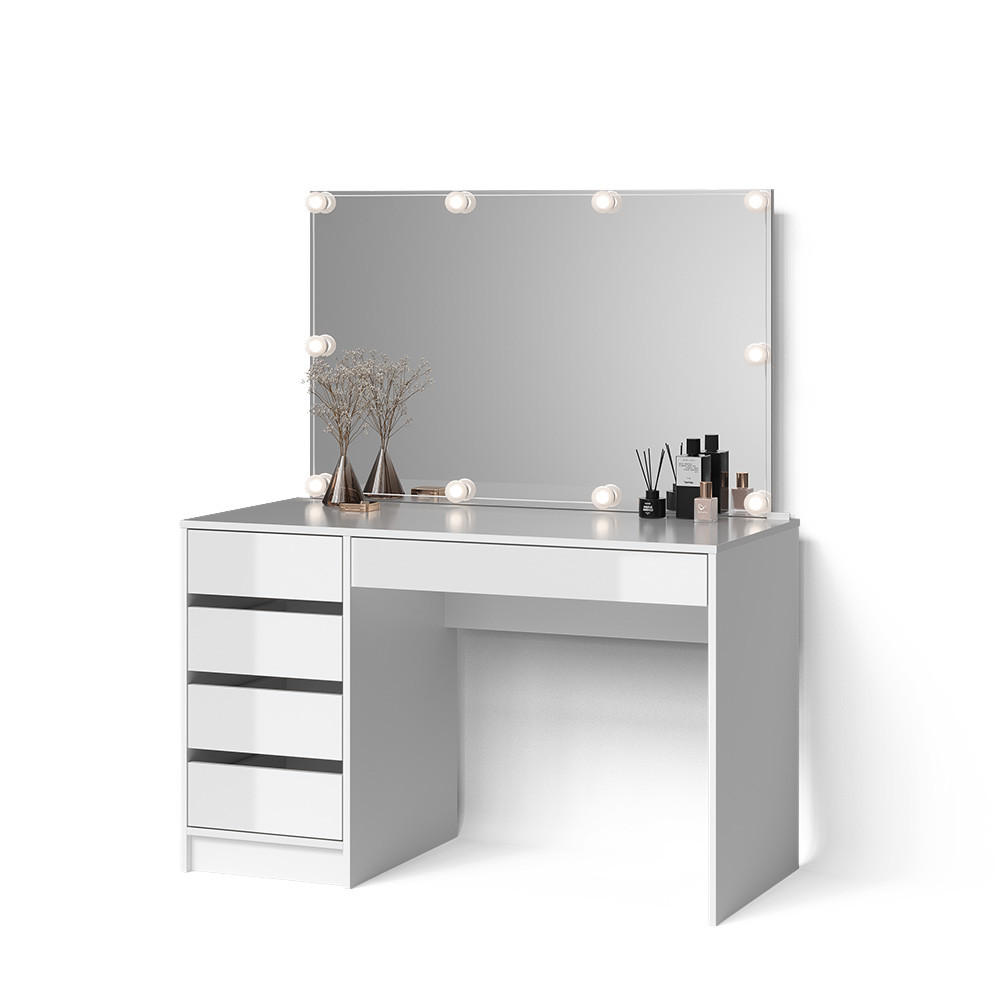 SCHMINKTISCH Imola Weiß 120 cm mit LED Beleuchtung - Weiß, Holzwerkstoff (120/75/55cm) - Livinity®