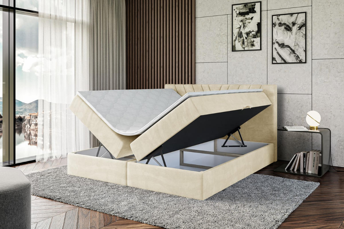 BOXBETT mit Matratze H4 und Lattenrost - ERNINA - 140x200 cm - H4 - Beige - Beige, Holzwerkstoff (140/200cm) - ALTDECOR