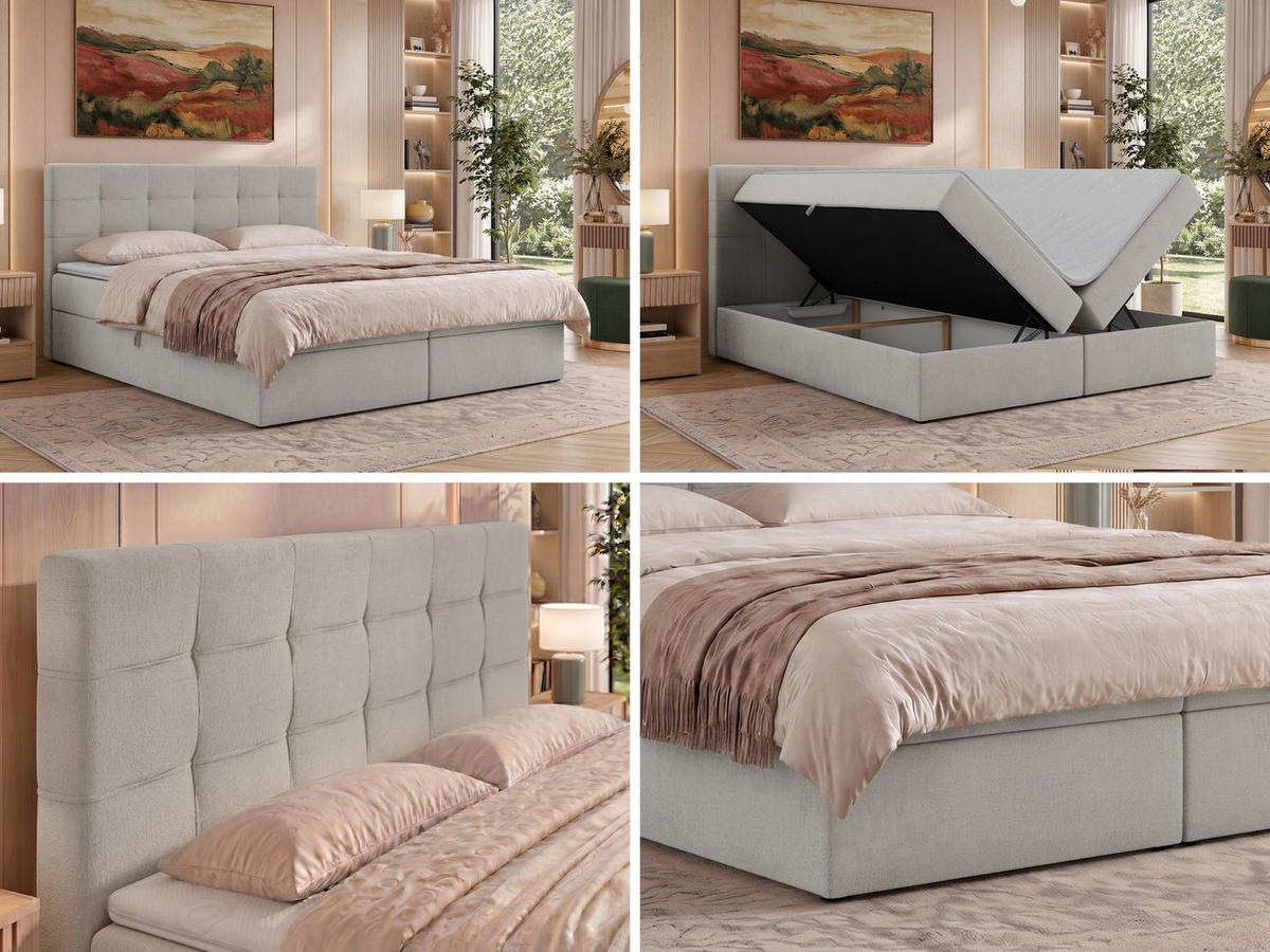 POSTEL BOXSPRING SOLVEN 180/200 - Světle šedá Jersey - Topper T25 - H4 - černá/světle šedá, textil/plast (180/200cm) - MKS