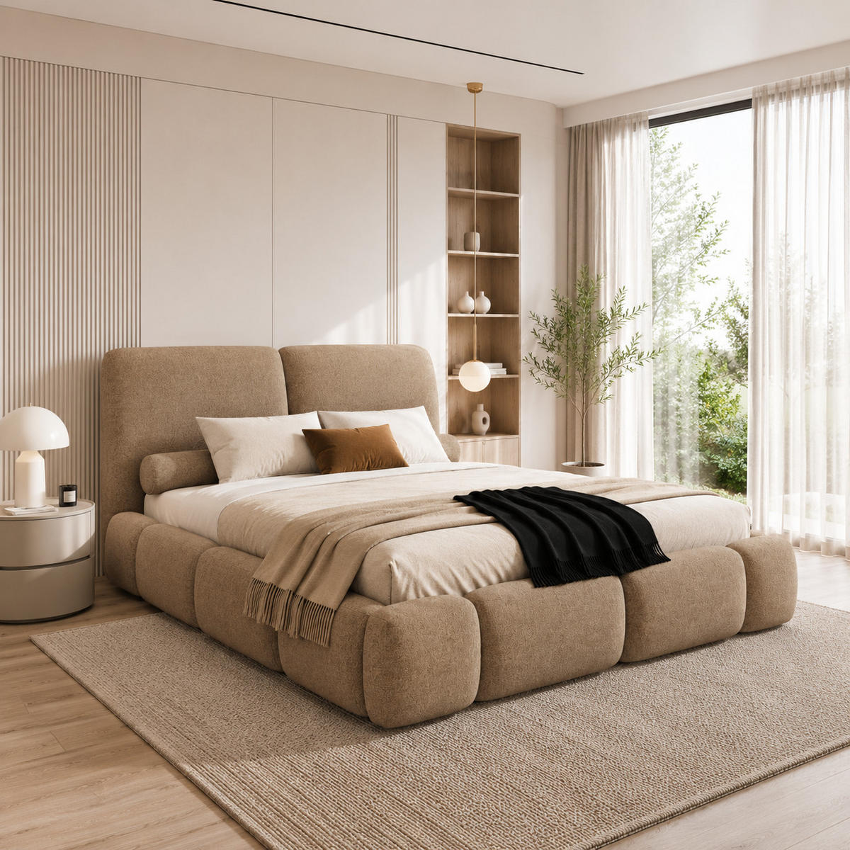 POLSTERBETT ARDELLO mit Beinen mit Bettkasten,Bett 160x200,Doppelbett,Lattenrost,Boxspringbett-Optik,ohne Matratze,Schlafzimmer-Creme - Cappuccino, Holz (180/200cm) - Furnistar