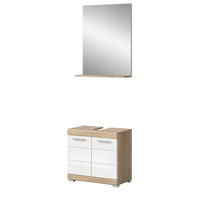 BADMÖBEL-SET weiß Hochglanz, Eiche 2-teilig 60 cm, Kombination mit Spiegel - Weiß Hochglanz/Eichefarben, Holzwerkstoff (60/191/34cm) - Inn.Furn