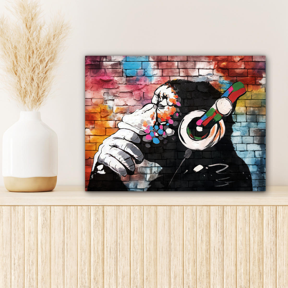 LEINWANDBILD Affe - Graffiti - Musik 40x30 cm - Multicolor, Textil (40/30cm) - MuchoWow