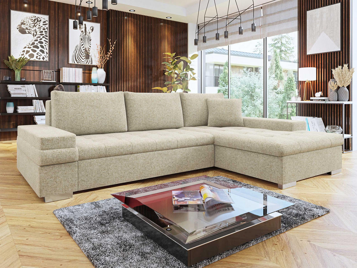 ECKSOFA Bangkok Mini Premium - Sandfarben/Silberfarben, Holz/Textil (274/182cm) - MIRJAN24