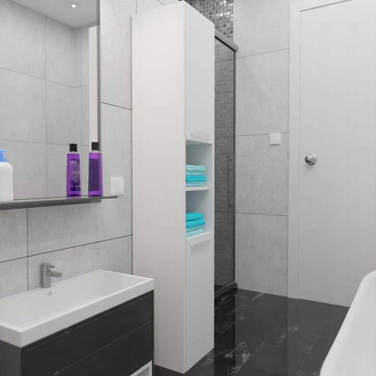 BADSCHRANK EX3 mit 2 Türen Weiß 30/30/170 cm - Weiß, Holzwerkstoff (30/170/30cm) - Matkam Möbel