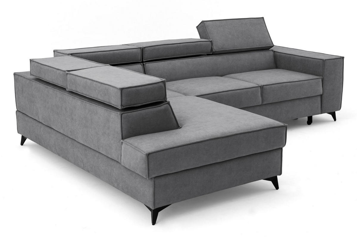 ECKSOFA PURE L Links mit Schlaffunktion 127x199 Velours Grau - Schwarz/Grau, Holz/Textil (281/204cm) - Muffo