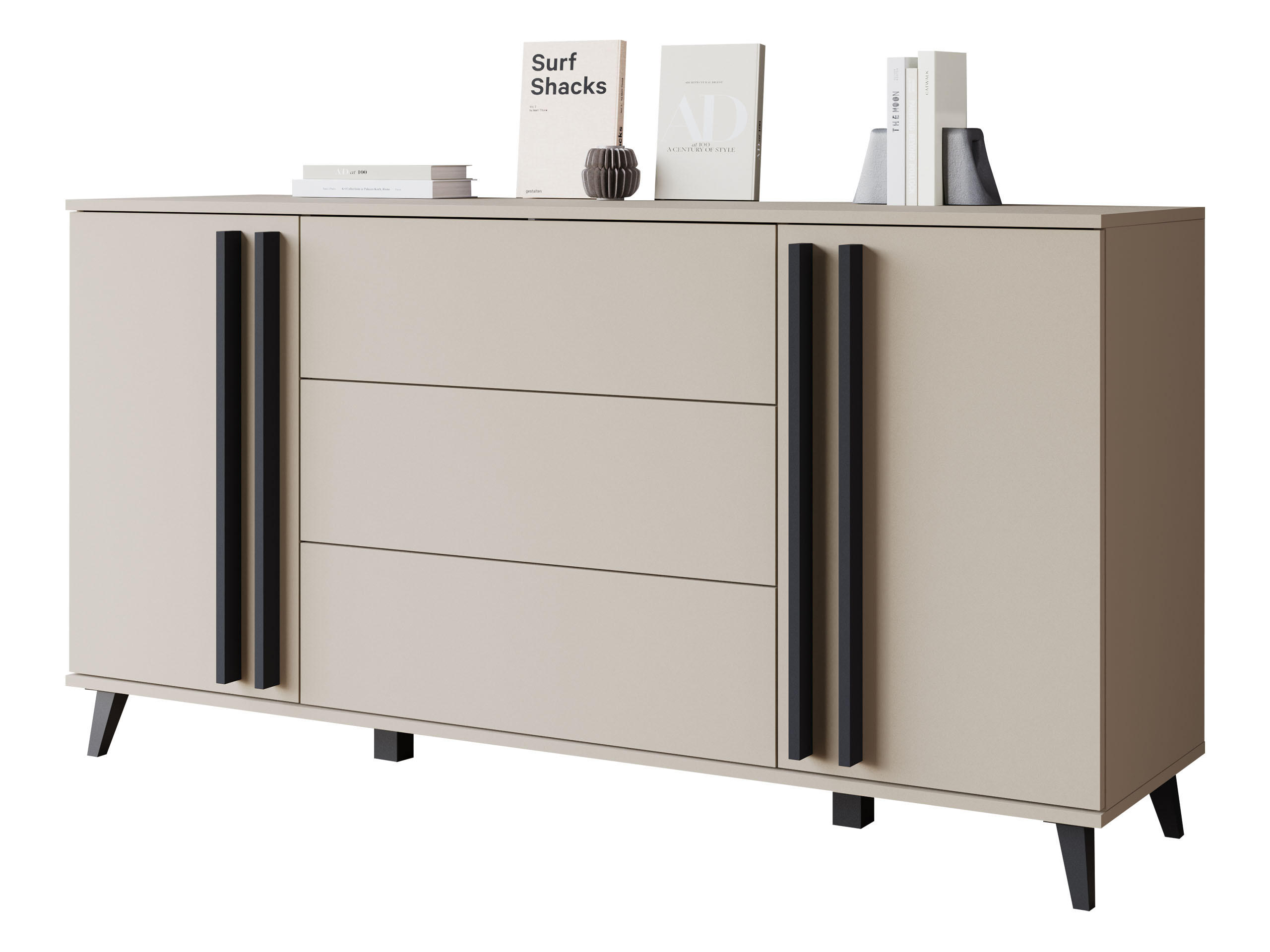 SIDEBOARD Helsinki 150 - Beige/Schwarz, Holzwerkstoff/Kunststoff (150/78/40cm) - MIRJAN24