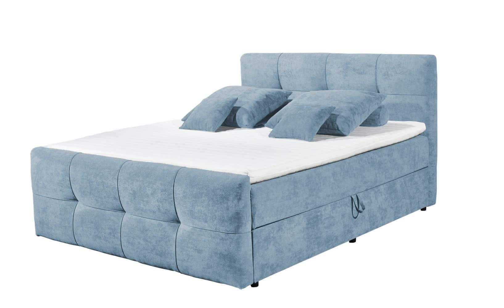 BOXBETT mit 9‑Zonen-Tonnentaschenfederkern-Matratze, HR-30-Topper, Bettkasten - Blau/Schwarz, Holz/Kunststoff (160/200cm) - ed exciting design