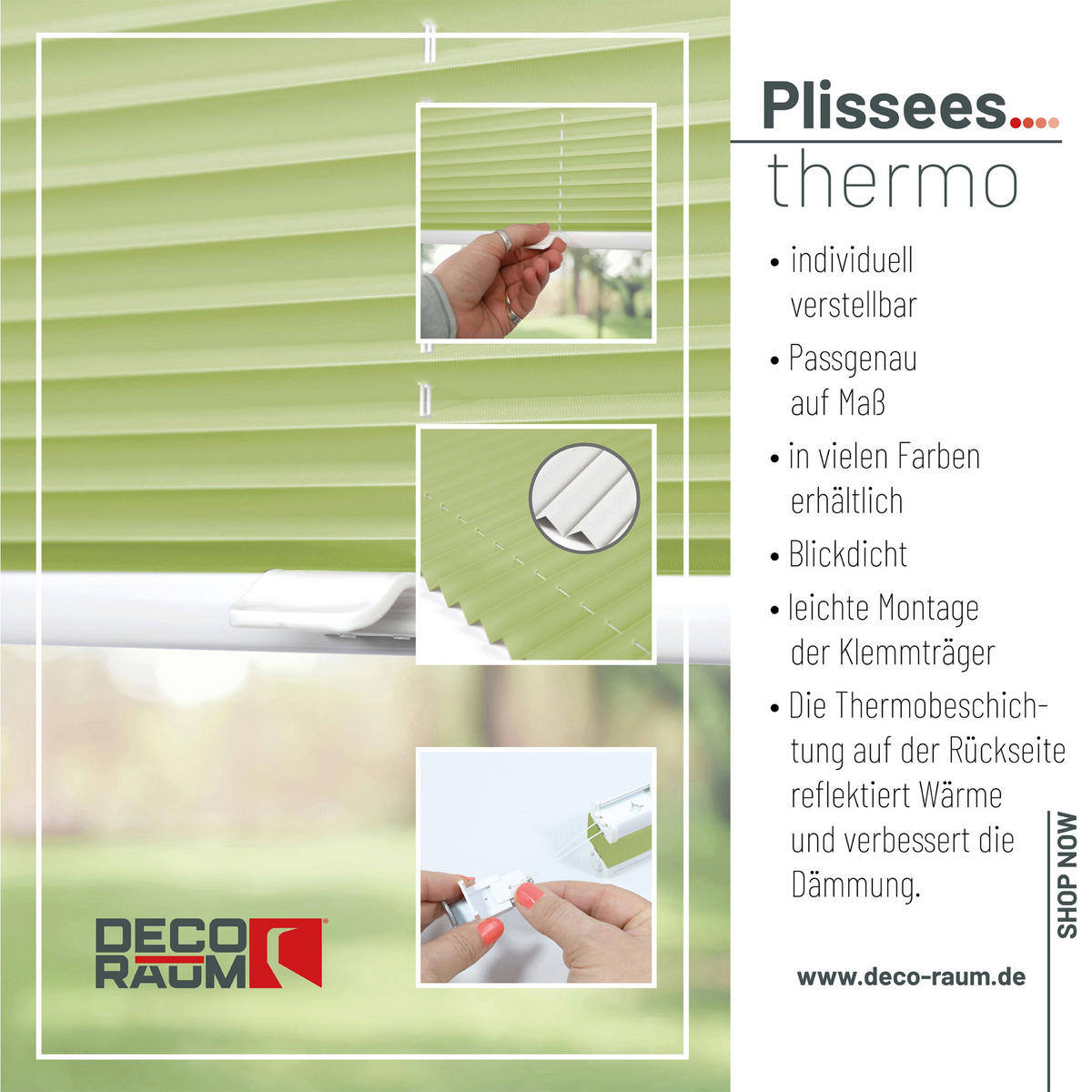 PLISSEE Thermo Basic 75 x 210cm Klemmfix ohne Bohren - Grün, Textil (75/210/210cm) - Deco-Raum