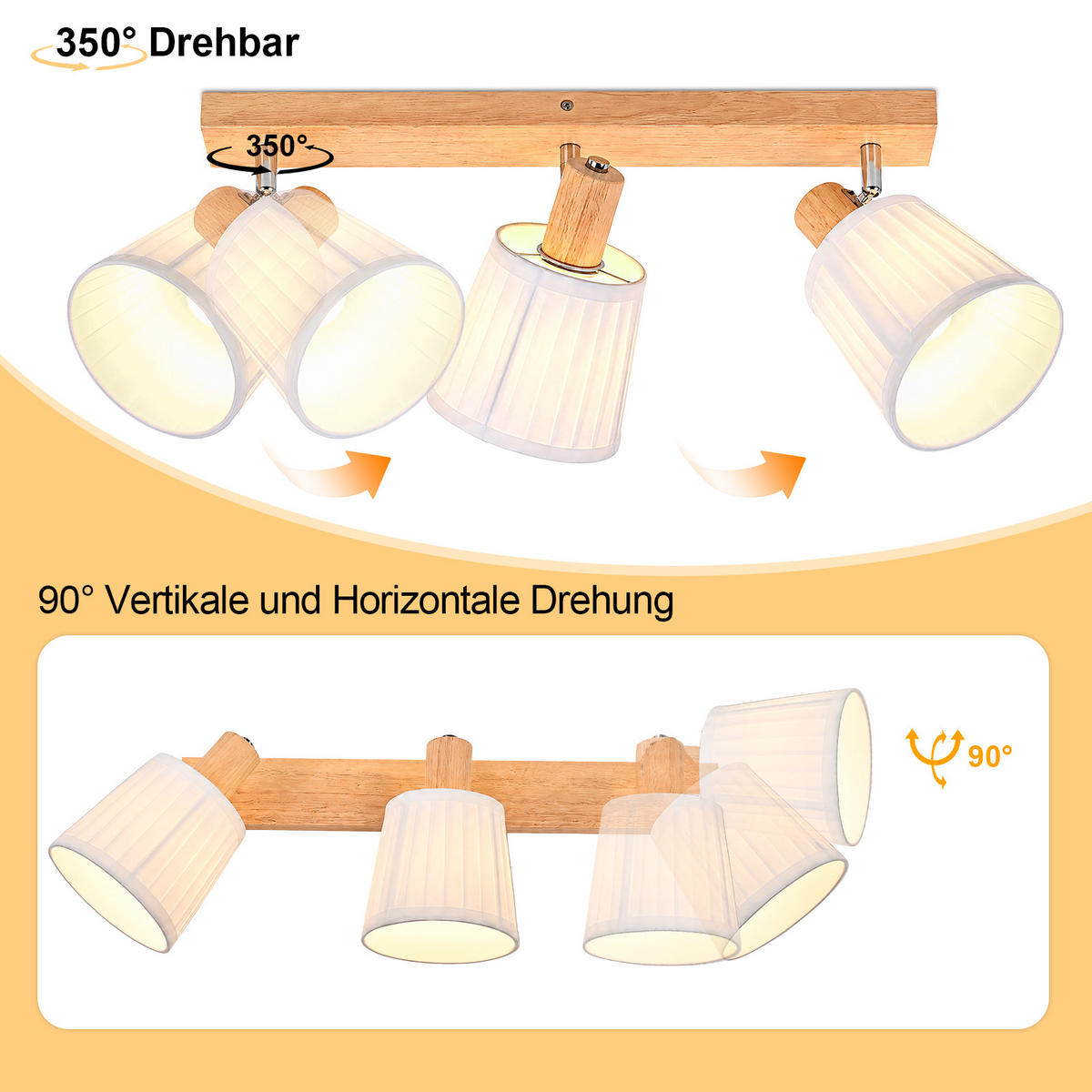 DECKENSTRAHLER Wylveth 42/13/19 cm - Weiß/Braun, Holz/Textil (42/13/19cm) - ZMH