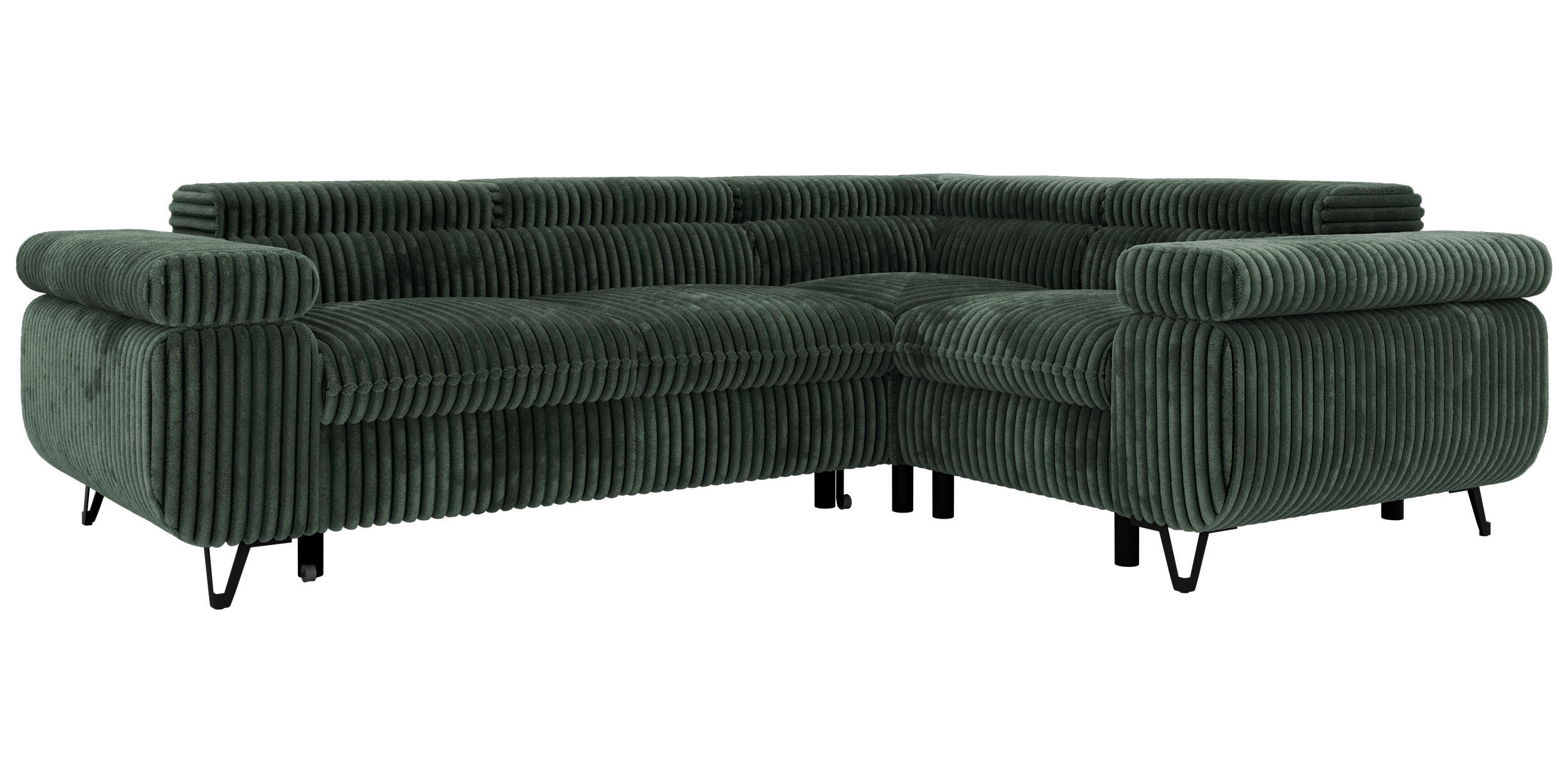 ECKSOFA FALCO L - Dunkelgrün Cord - Rechts Seite - Dunkelgrün/Schwarz, Textil/Metall (268/197cm) - MKS